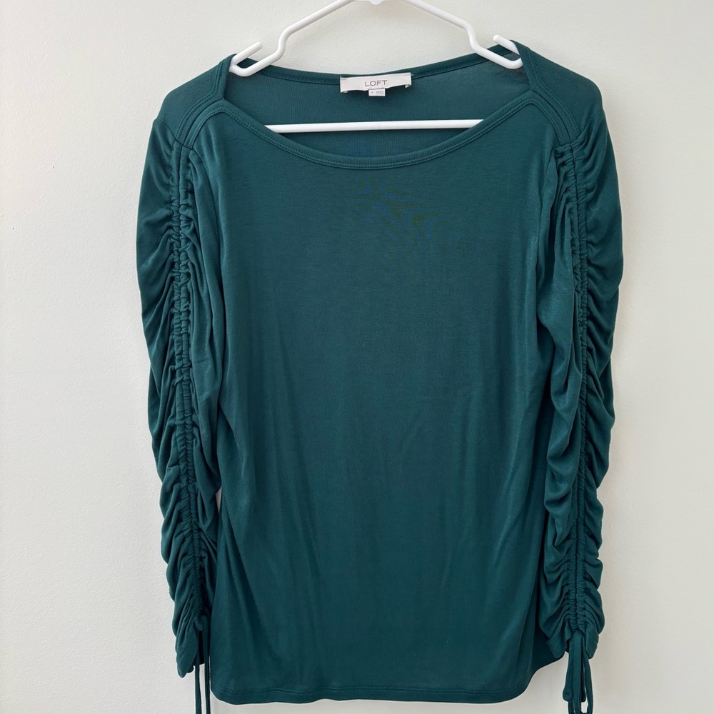 LOFT Women's Teal Ruched Sleeve Top
